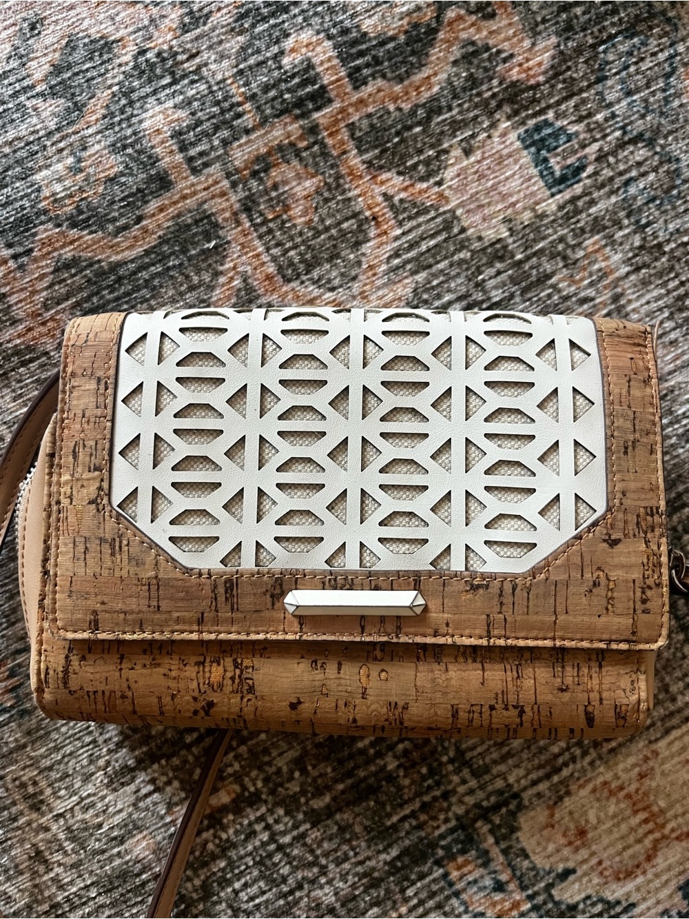 Stella & Dot Cork Crossbody with White Laser-Cut Overlay